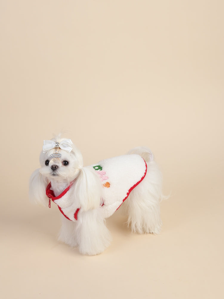 PAWSMOMENT 셰르파 플리스 강아지 조끼 - 화이트