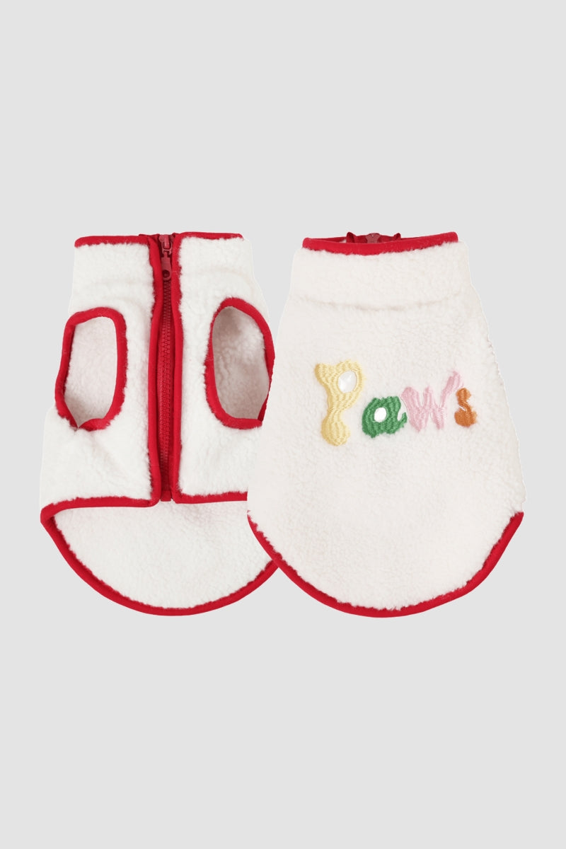 PAWSMOMENT 셰르파 플리스 강아지 조끼 - 화이트