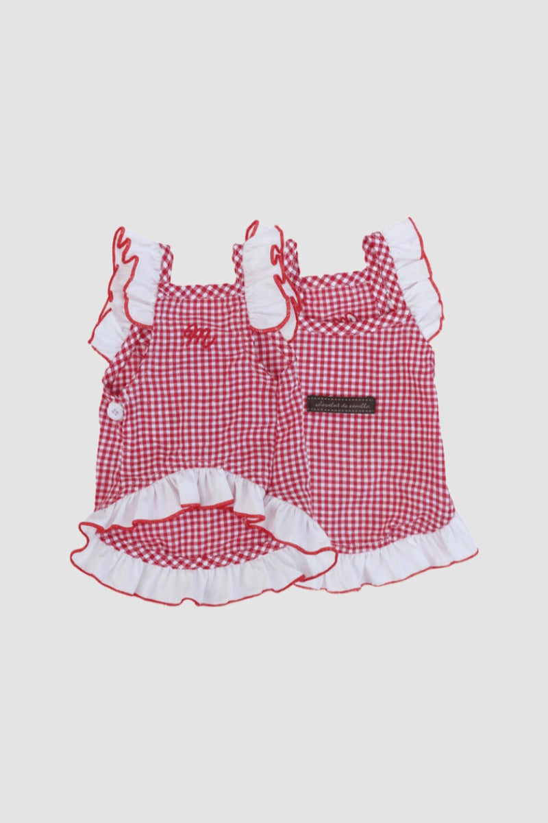 PAWSMOMENT 러플 소매 스트라이프 강아지 원피스