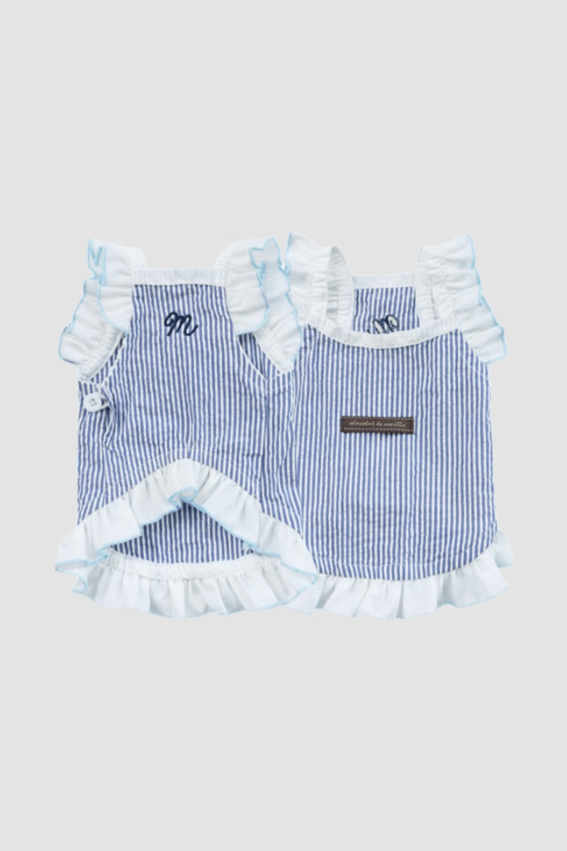 PAWSMOMENT 러플 소매 스트라이프 강아지 원피스