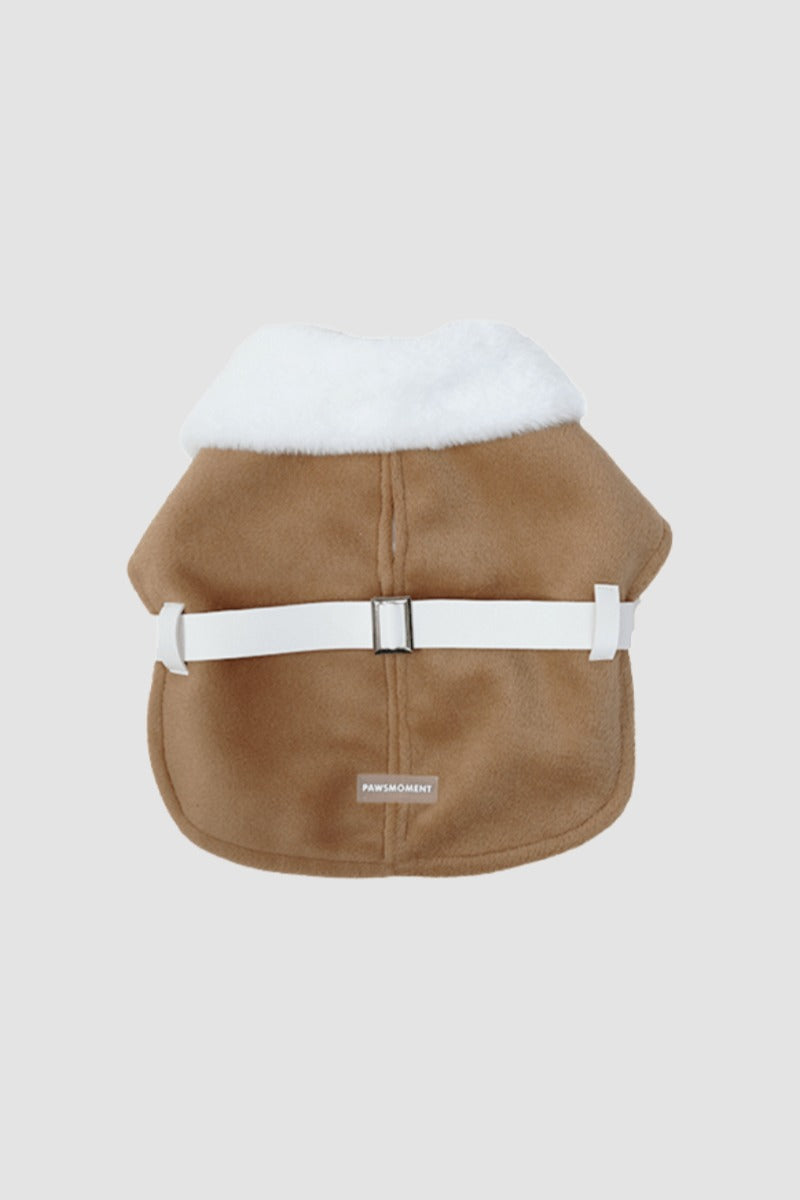 PAWSMOMENT 울 혼방 강아지 케이프 코트 - 브라운