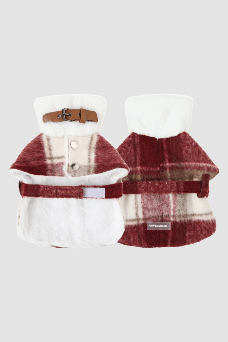 PAWSMOMENT Wool-Blend Dog Cape Coat - Red
